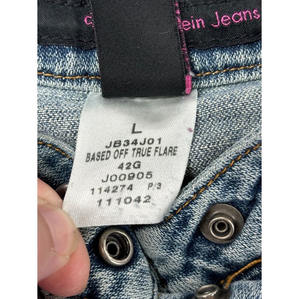 Calvin Klein Jeans Denim Jacket Womens Size L Snap Buttons Bib Collar - Picture 6 of 9